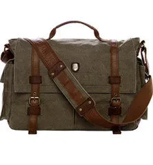 17" Laptop Army Green Leather & Canvas Messenger Bag
