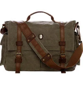 17" Laptop Army Green Leather & Canvas Messenger Bag