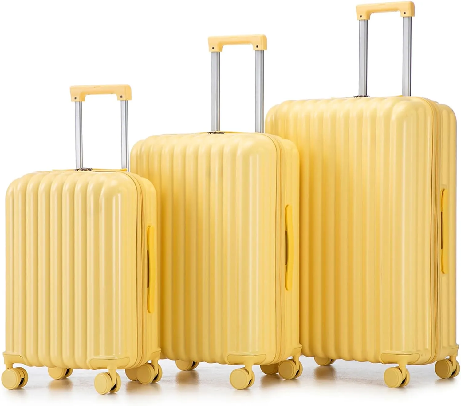 3-Piece Hardshell Luggage Sets with Charging Ports & Hook, Expandable Suitcase Set with Cup & Phone Holder, Luggage Sets Hardside Spinner Suitcases with Silent Wheels for Travel (yellow)