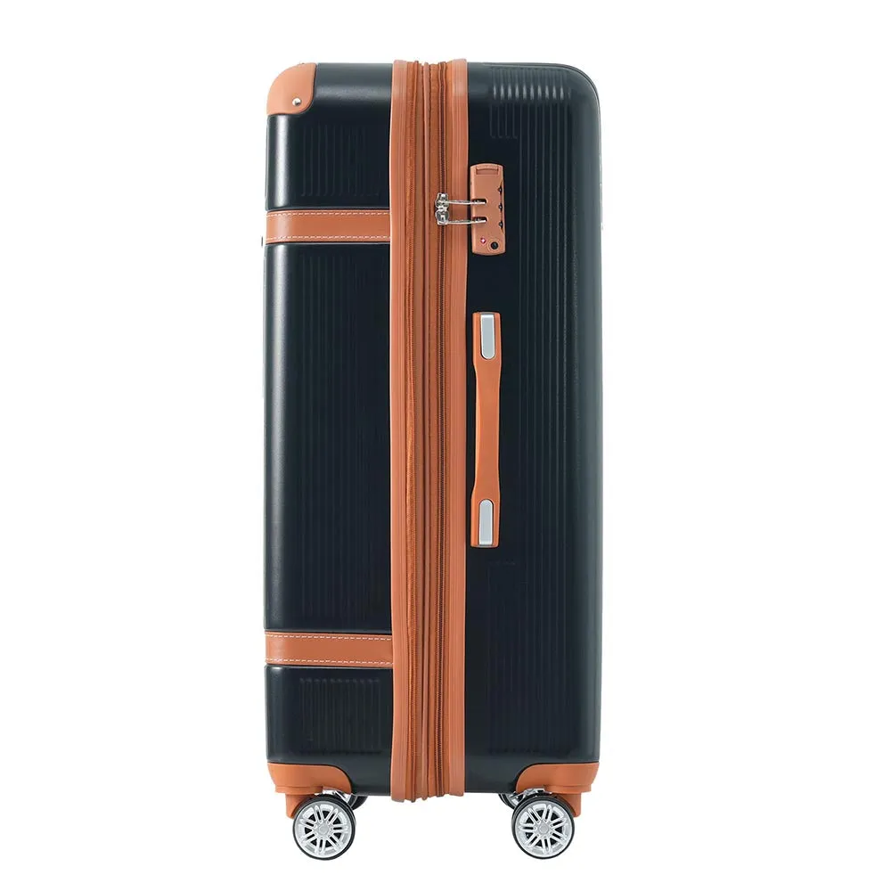 3 Piece Lightweight Hard-shell Luggage Sets double spinner 8 wheels Suitcase with TSA Lock - Black