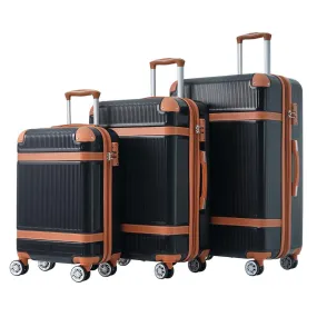 3 Piece Lightweight Hard-shell Luggage Sets double spinner 8 wheels Suitcase with TSA Lock - Black