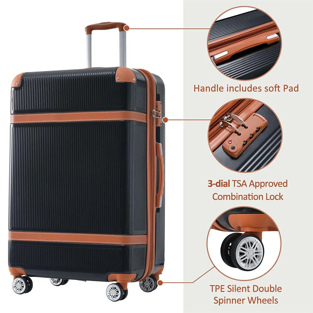 3 Piece Lightweight Hard-shell Luggage Sets double spinner 8 wheels Suitcase with TSA Lock - Black