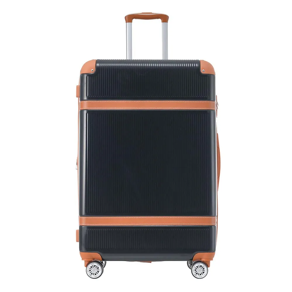 3 Piece Lightweight Hard-shell Luggage Sets double spinner 8 wheels Suitcase with TSA Lock - Black
