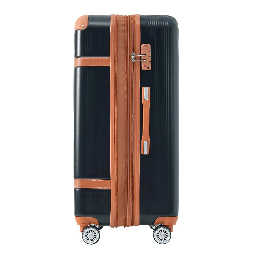 3 Piece Lightweight Hard-shell Luggage Sets double spinner 8 wheels Suitcase with TSA Lock - Black