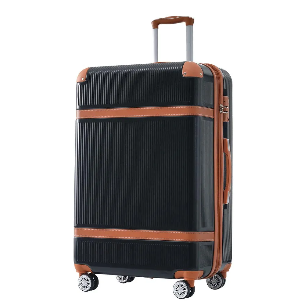 3 Piece Lightweight Hard-shell Luggage Sets double spinner 8 wheels Suitcase with TSA Lock - Black
