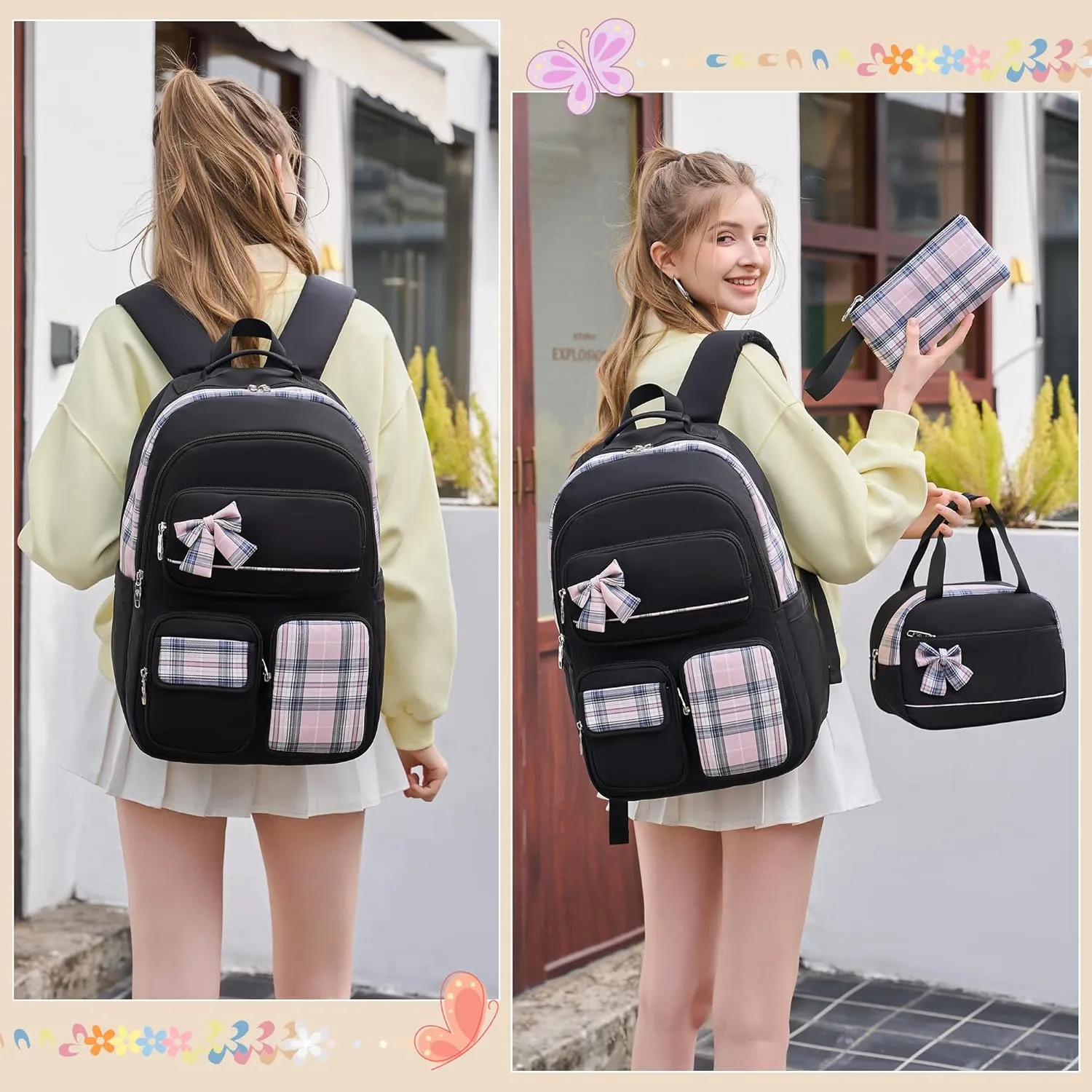 Backpack for Girls,School Backpacks for Teen,Cute College Bags for Women Students Large Bookbag 15.6 Inch Laptop Bag Back Pack Kids Kindergarten Elementary Casual Travel Daypacks Black
