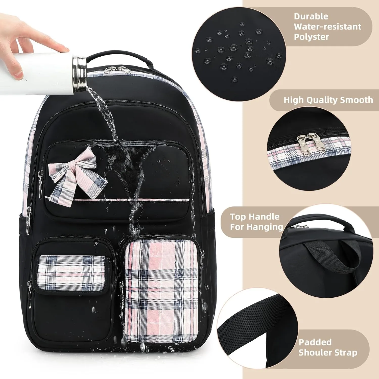 Backpack for Girls,School Backpacks for Teen,Cute College Bags for Women Students Large Bookbag 15.6 Inch Laptop Bag Back Pack Kids Kindergarten Elementary Casual Travel Daypacks Black