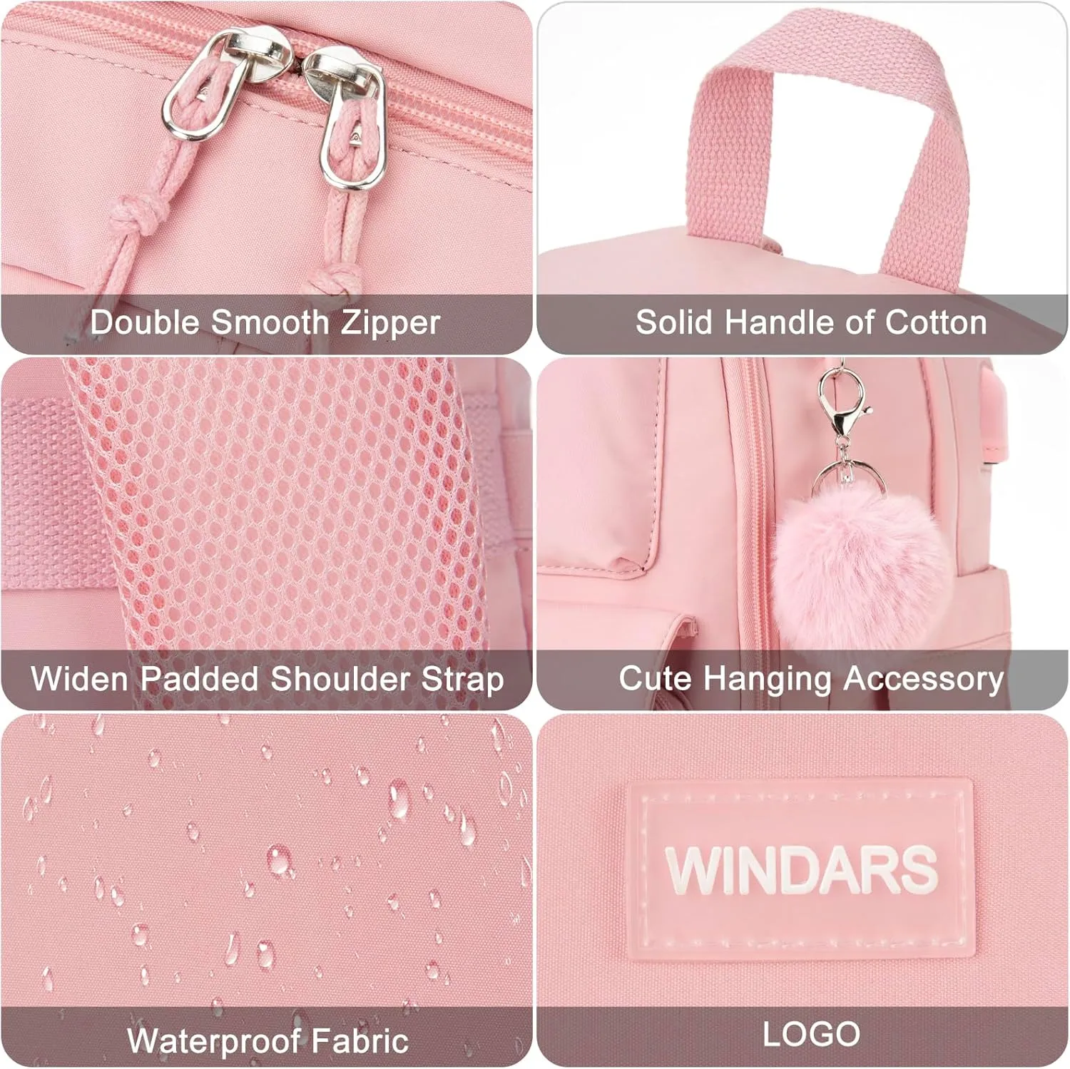 Backpacks for Girls, 15.6 Inch School Bag Cute Waterproof Laptop Bookbag Large College Backpack for Teen Women Students Anti Theft Travel Daypack, Pink