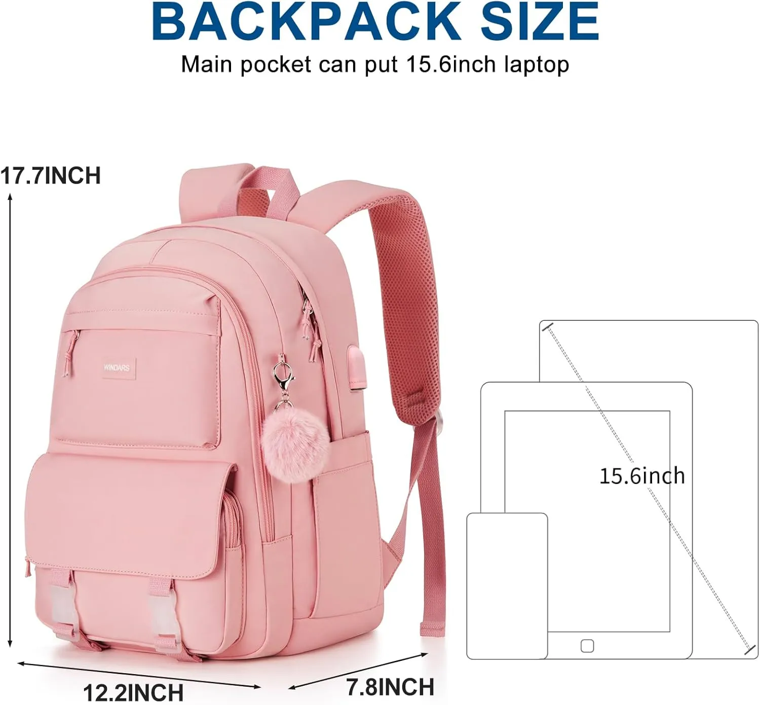 Backpacks for Girls, 15.6 Inch School Bag Cute Waterproof Laptop Bookbag Large College Backpack for Teen Women Students Anti Theft Travel Daypack, Pink