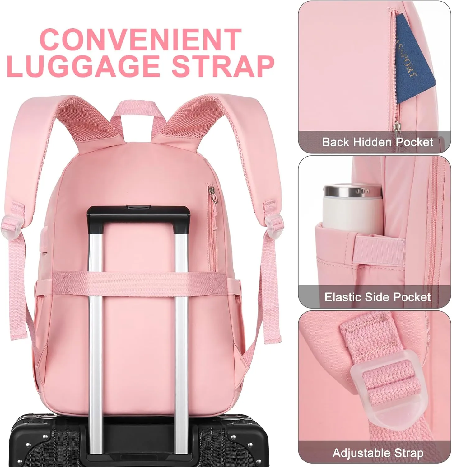Backpacks for Girls, 15.6 Inch School Bag Cute Waterproof Laptop Bookbag Large College Backpack for Teen Women Students Anti Theft Travel Daypack, Pink