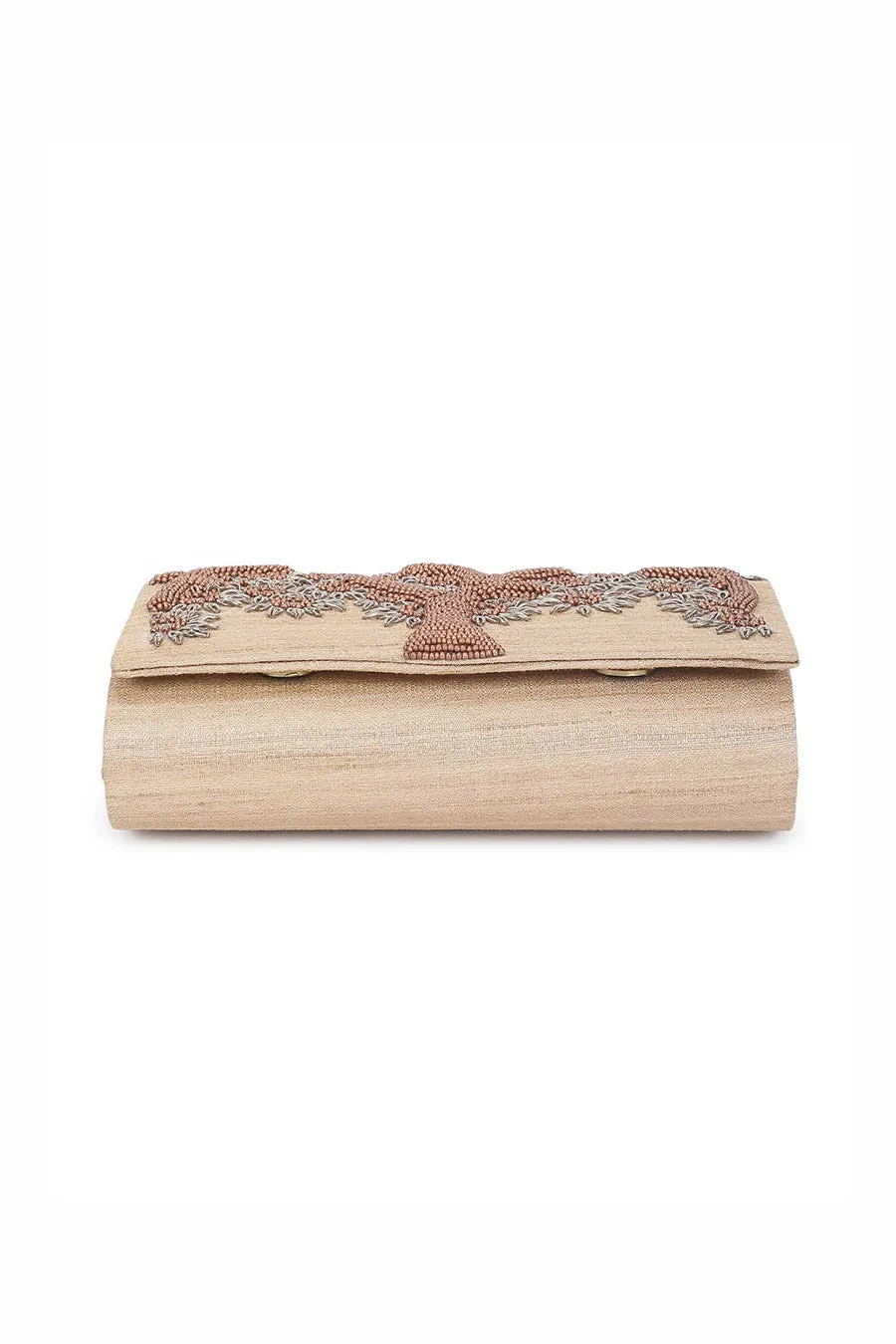 Beige Tree Hand-Embroidered Clutch