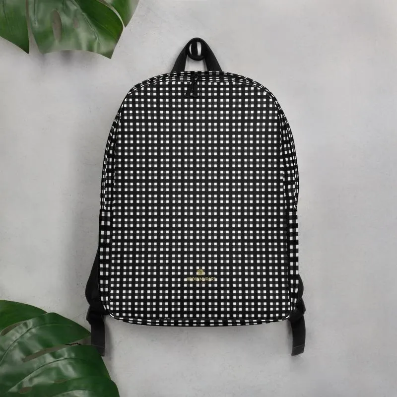 Black Buffalo Minimalist Backpack, White Plaid Print Modern Laptop Backpack-Made in EU