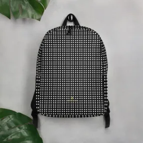 Black Buffalo Minimalist Backpack, White Plaid Print Modern Laptop Backpack-Made in EU