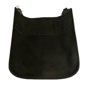 Black Faux Suede Classic Messenger - Gold Hardware - No Strap