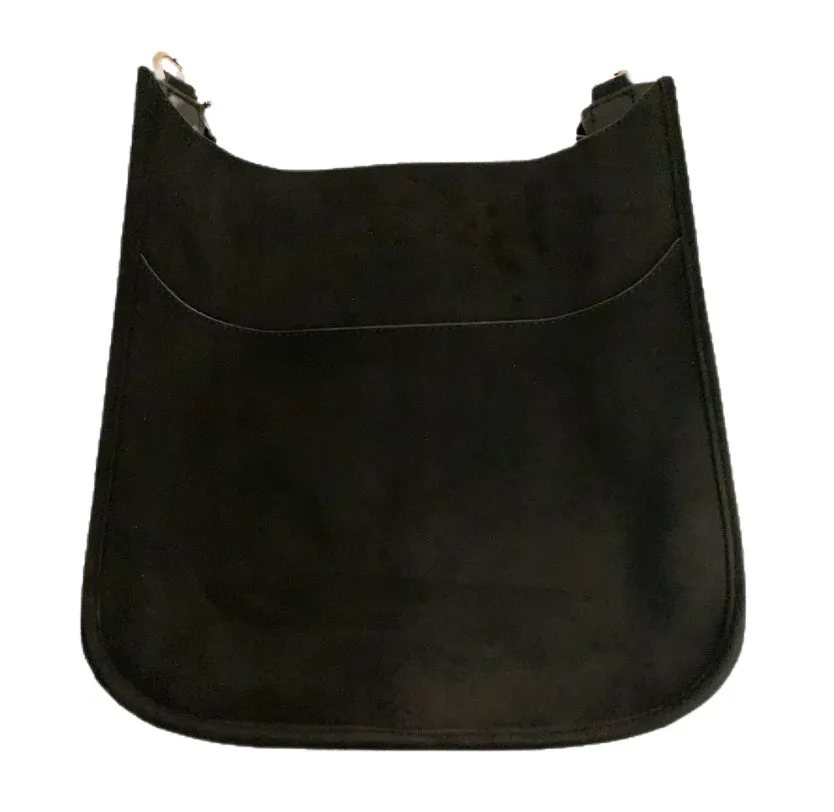 Black Faux Suede Classic Messenger - Gold Hardware - No Strap