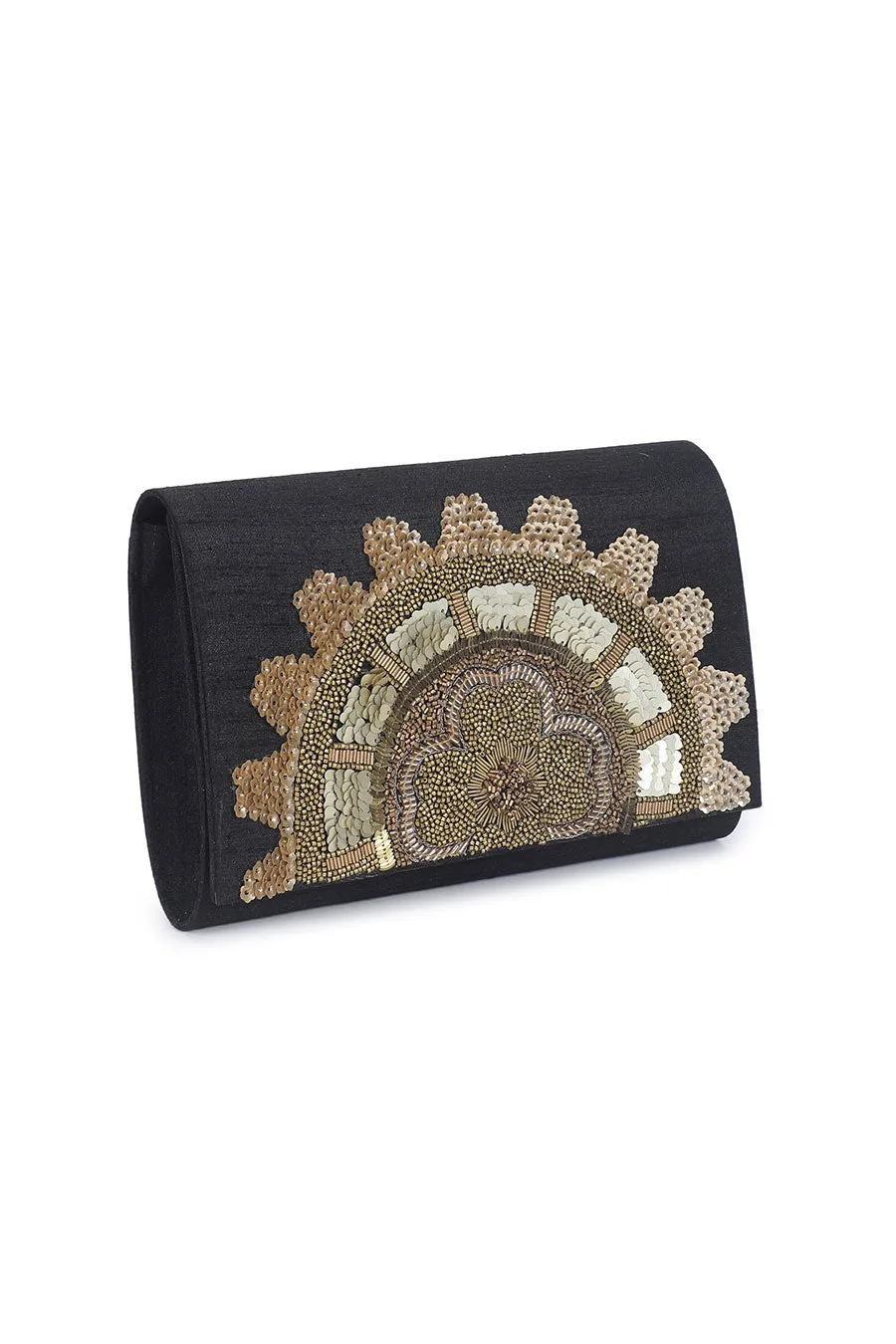 Black Hand-Embroidered Clutch