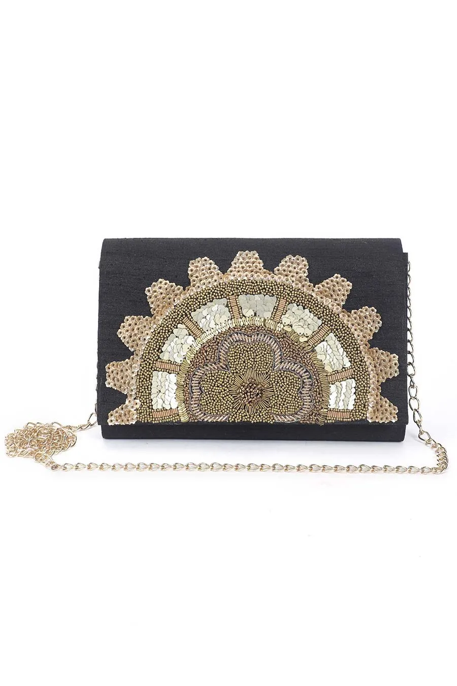 Black Hand-Embroidered Clutch