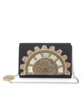 Black Hand-Embroidered Clutch