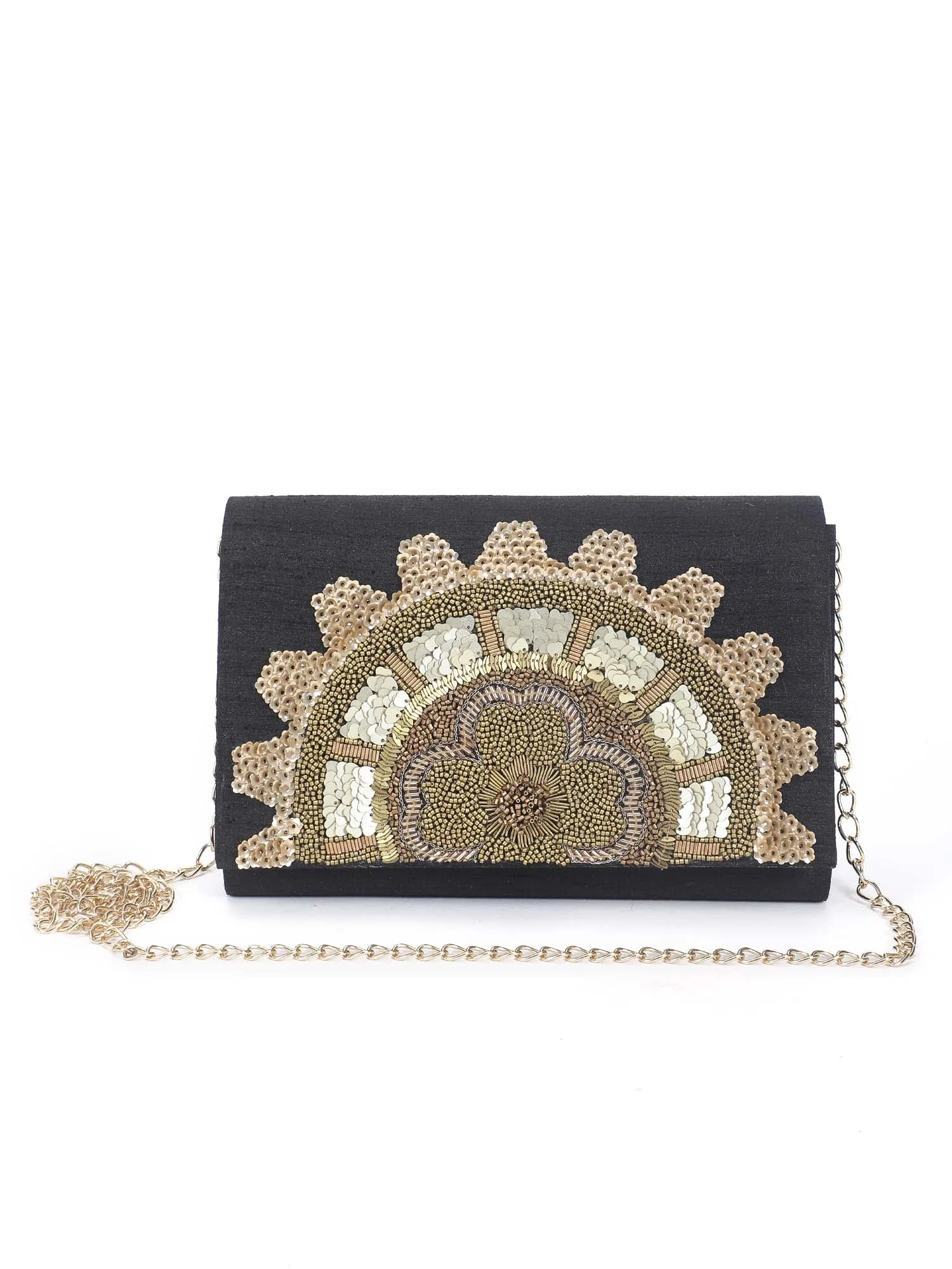 Black Hand-Embroidered Clutch