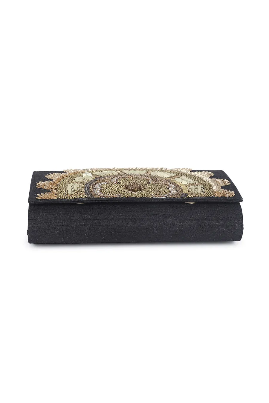 Black Hand-Embroidered Clutch