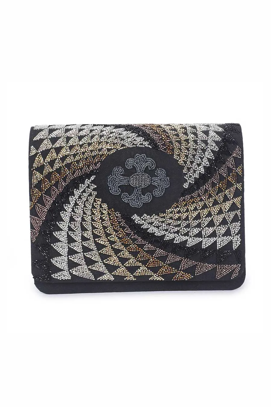 Black Illusion Hand-Embroidered Clutch
