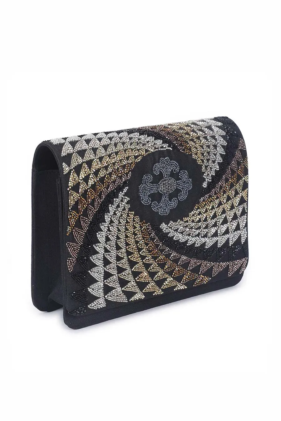 Black Illusion Hand-Embroidered Clutch