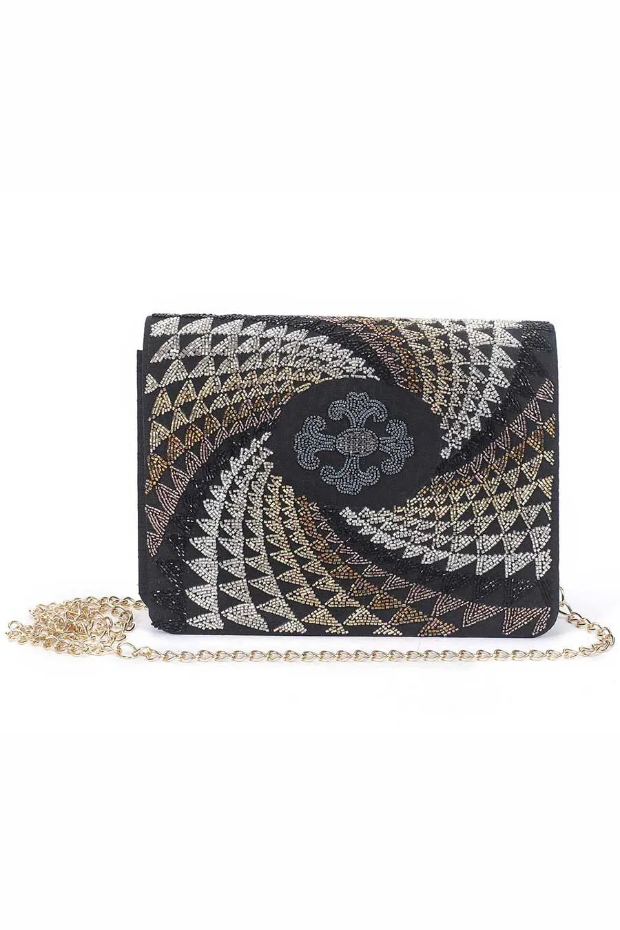 Black Illusion Hand-Embroidered Clutch