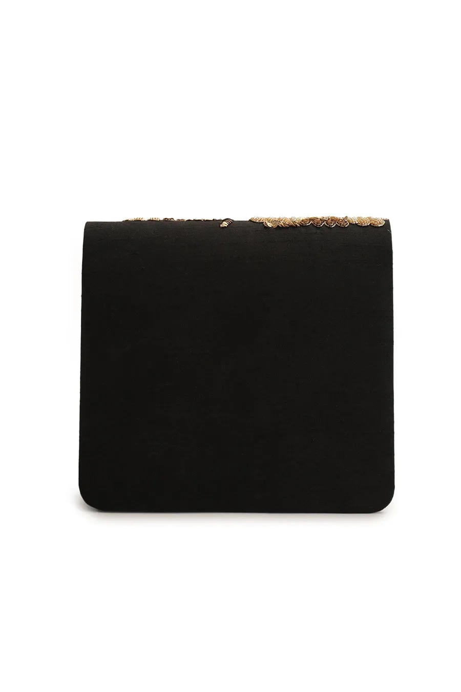 Black Sazee Hand-Embroidered Clutch