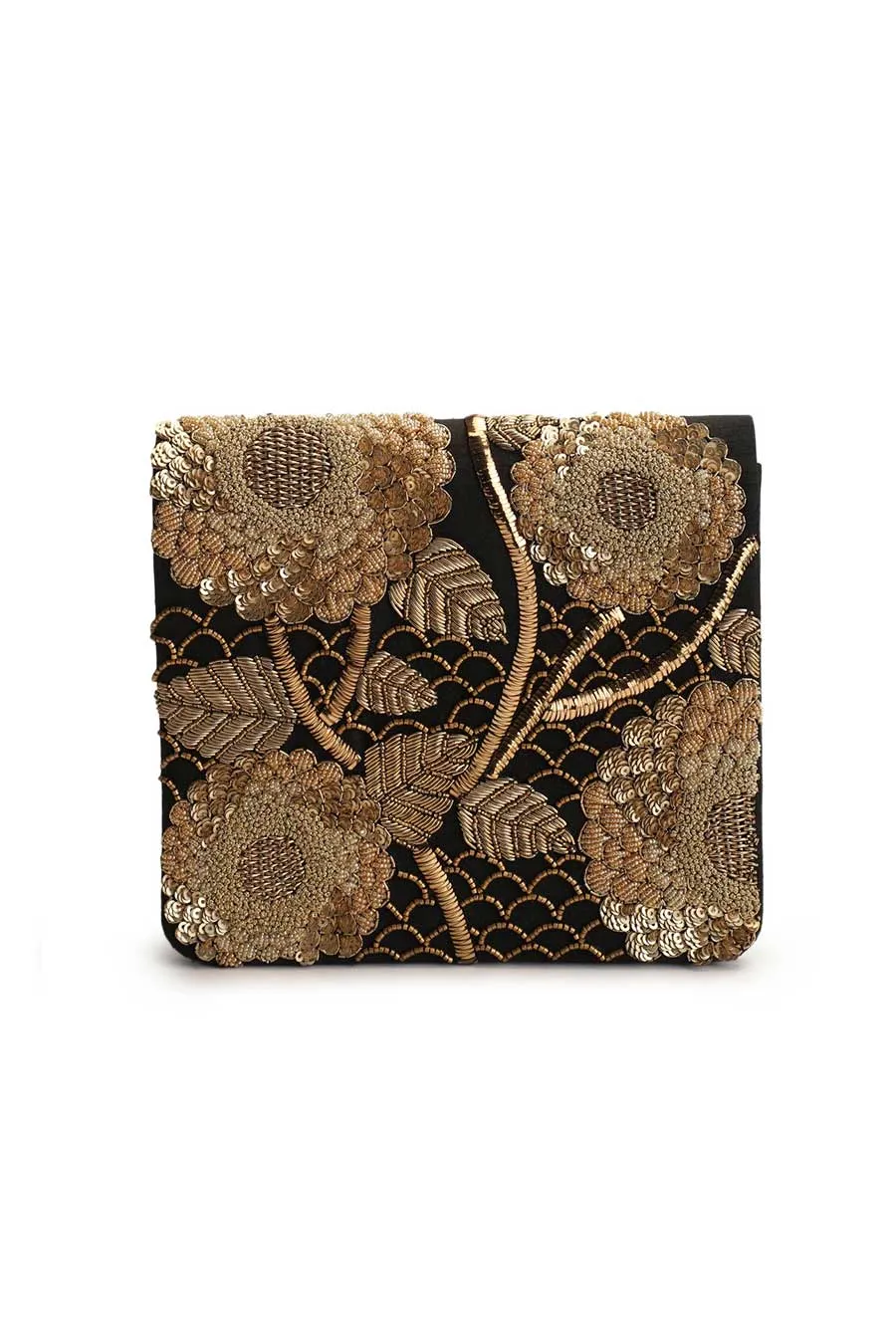 Black Sazee Hand-Embroidered Clutch
