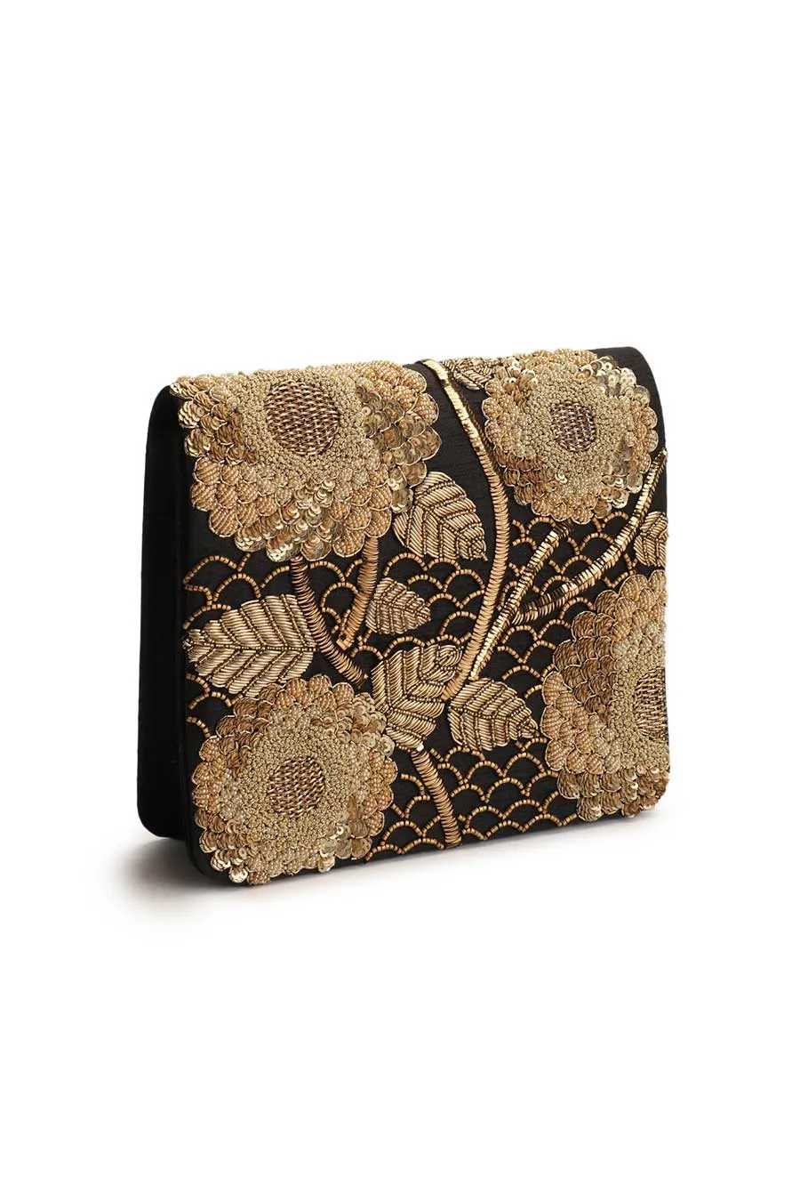 Black Sazee Hand-Embroidered Clutch