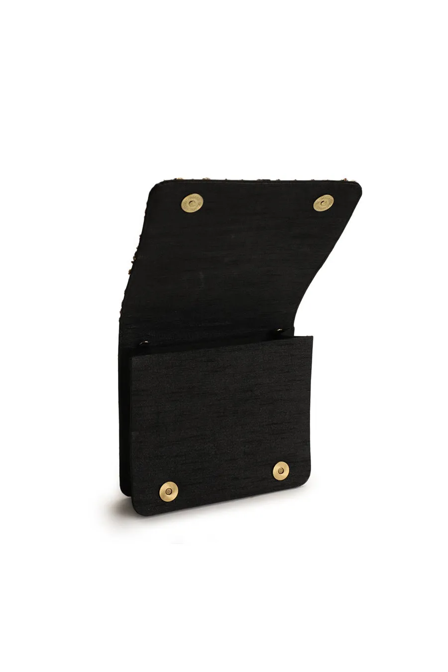 Black Sazee Hand-Embroidered Clutch