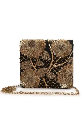 Black Sazee Hand-Embroidered Clutch