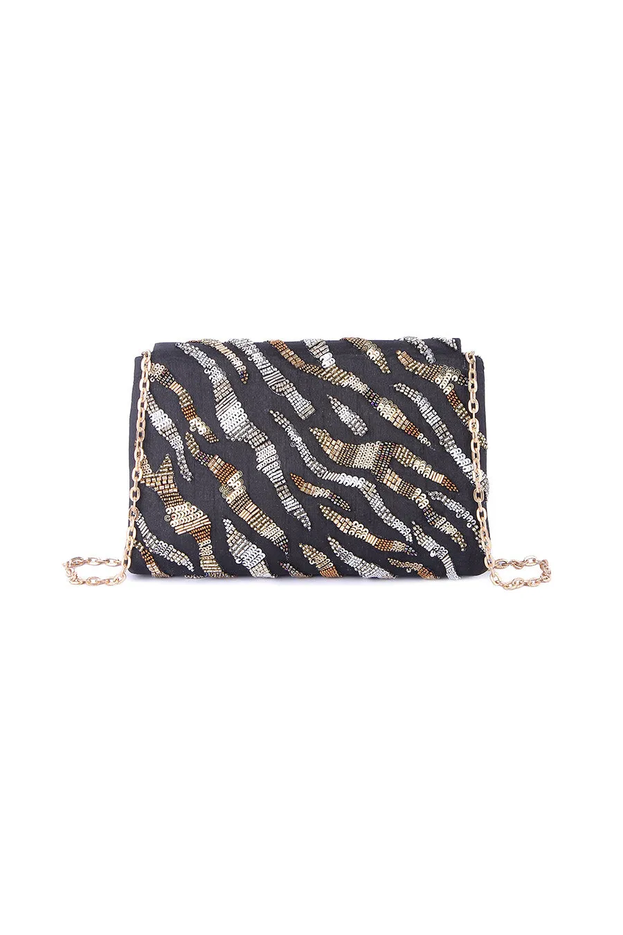 Black Sequins Embroidered Clutch