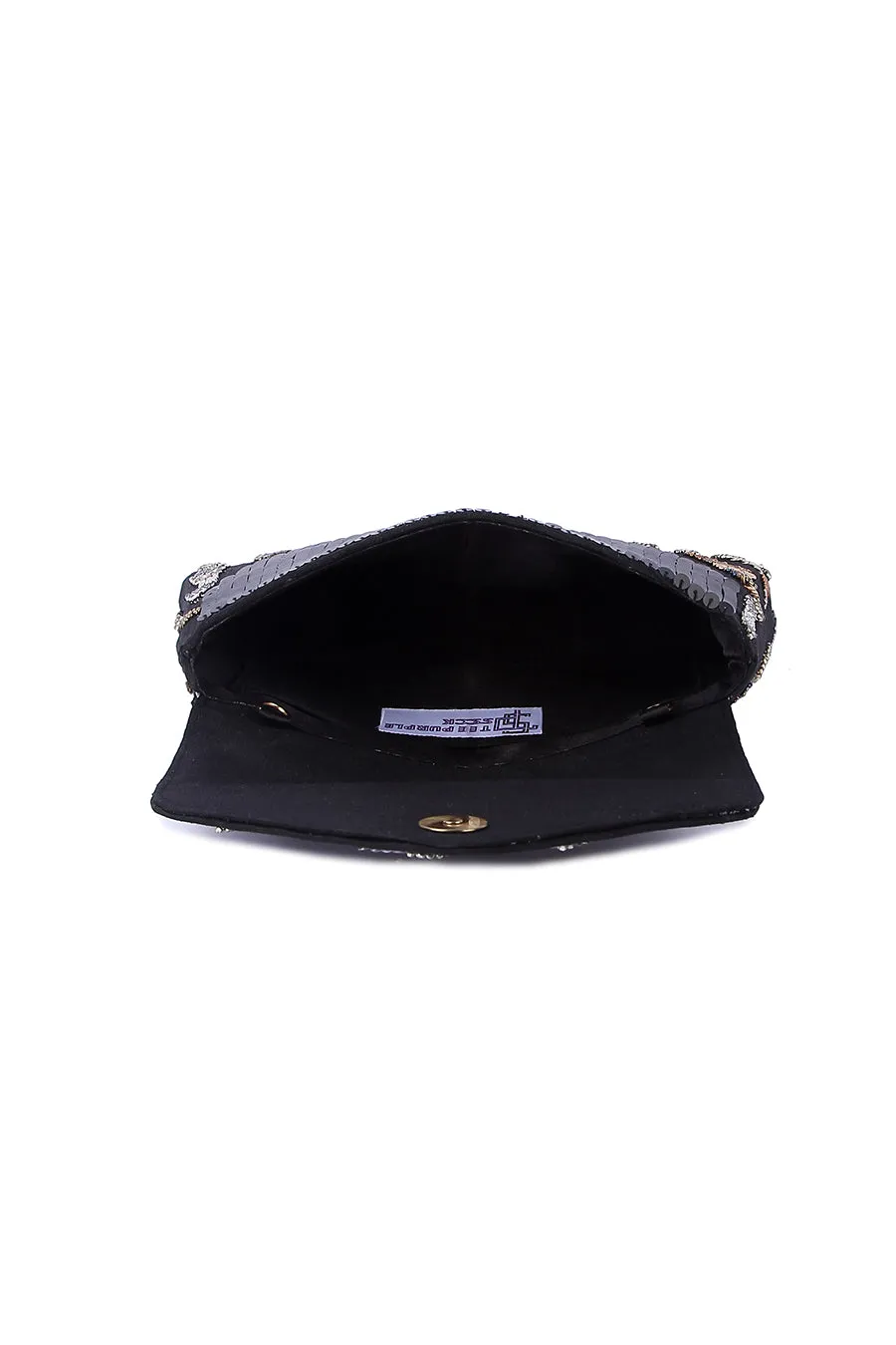 Black Sequins Embroidered Clutch