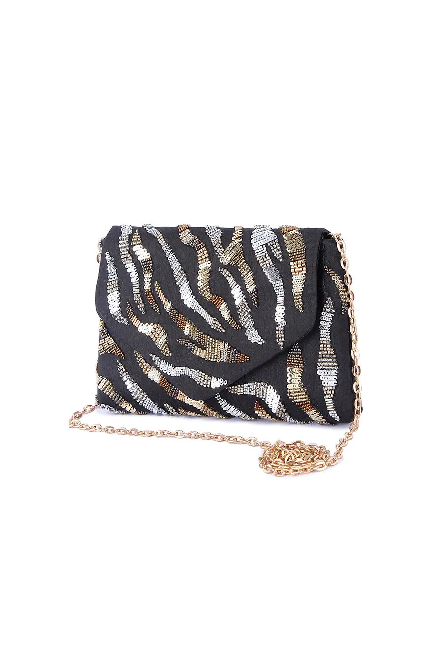 Black Sequins Embroidered Clutch