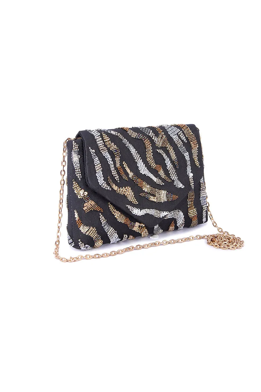 Black Sequins Embroidered Clutch