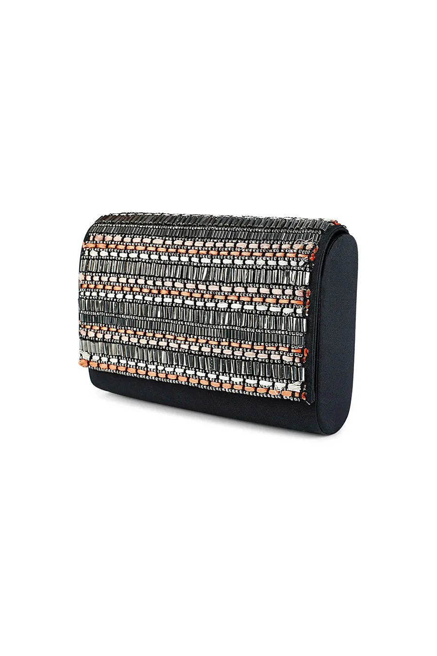Black Sheen Hand-Embroidered Clutch
