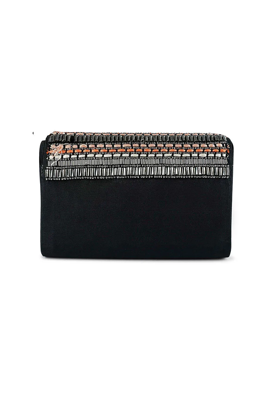 Black Sheen Hand-Embroidered Clutch