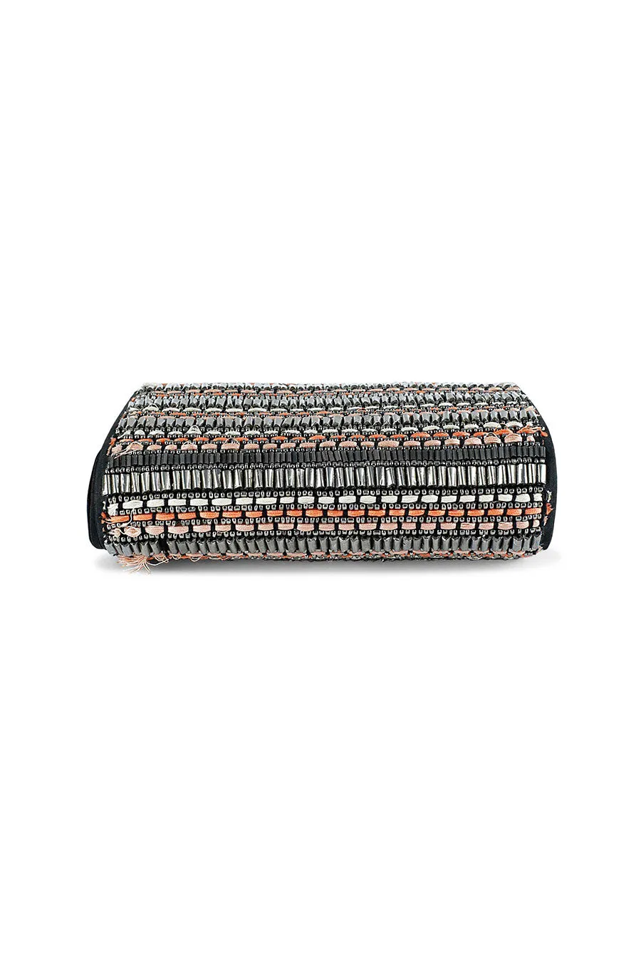 Black Sheen Hand-Embroidered Clutch