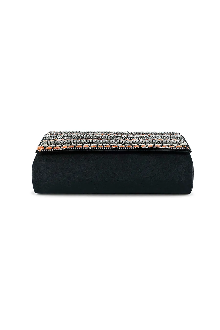 Black Sheen Hand-Embroidered Clutch