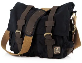 Black Vintage Military Bag with Leather Accents