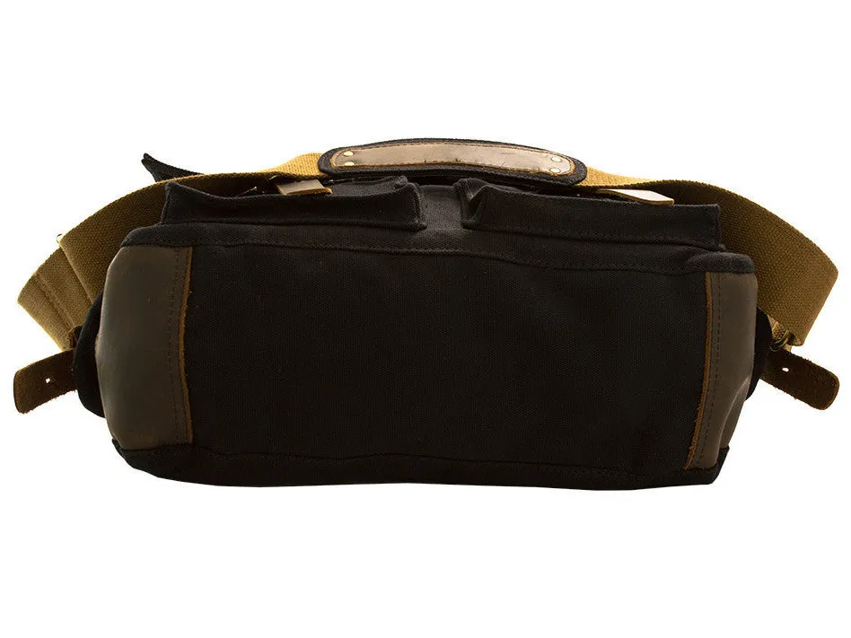Black Vintage Military Bag with Leather Accents