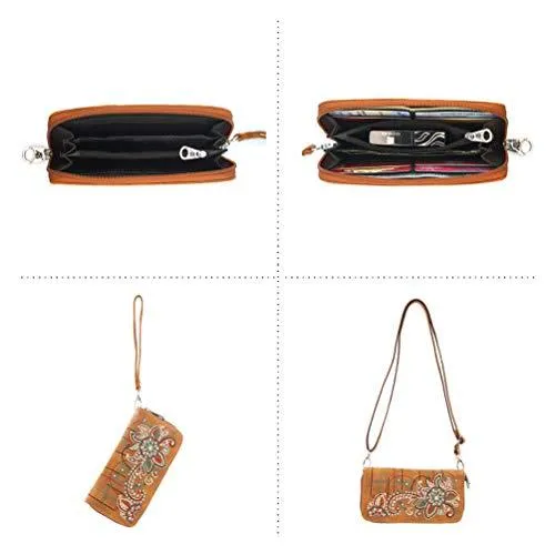 Bling Wing Embroidered Tote and Wallet Set - Brown