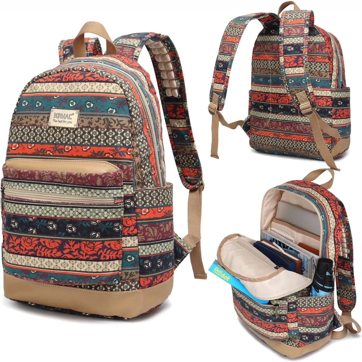 Bohemian Water Resistant Cushion Straps USB Port Laptop Backpack