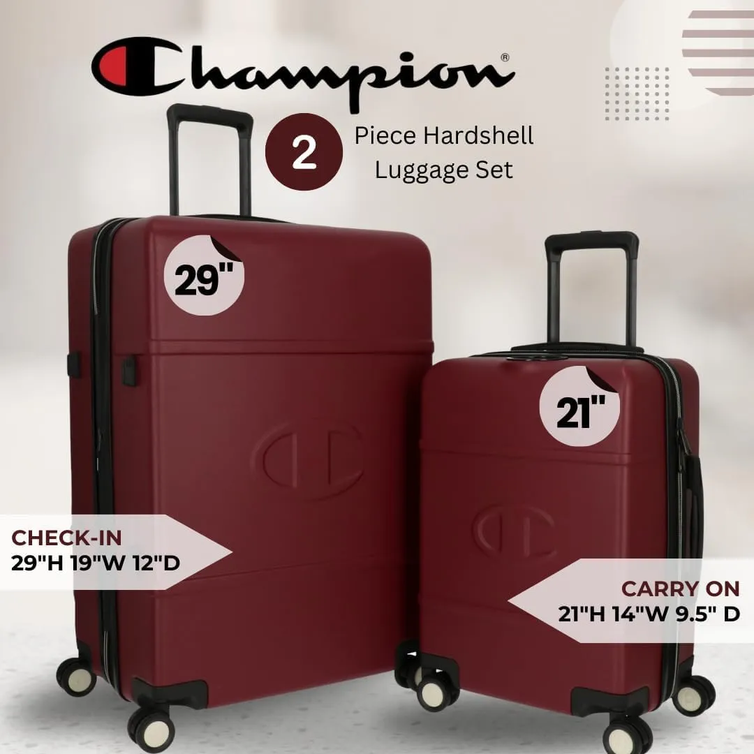 Champion 2-Piece Luggage Set - 20 29 Hardshell Suitcases with 8 Spinner Wheels - Expandable Carry-On & Checked Luggage - Durable ABS Material - Travel Bags for Men & Women - Tawny Port
