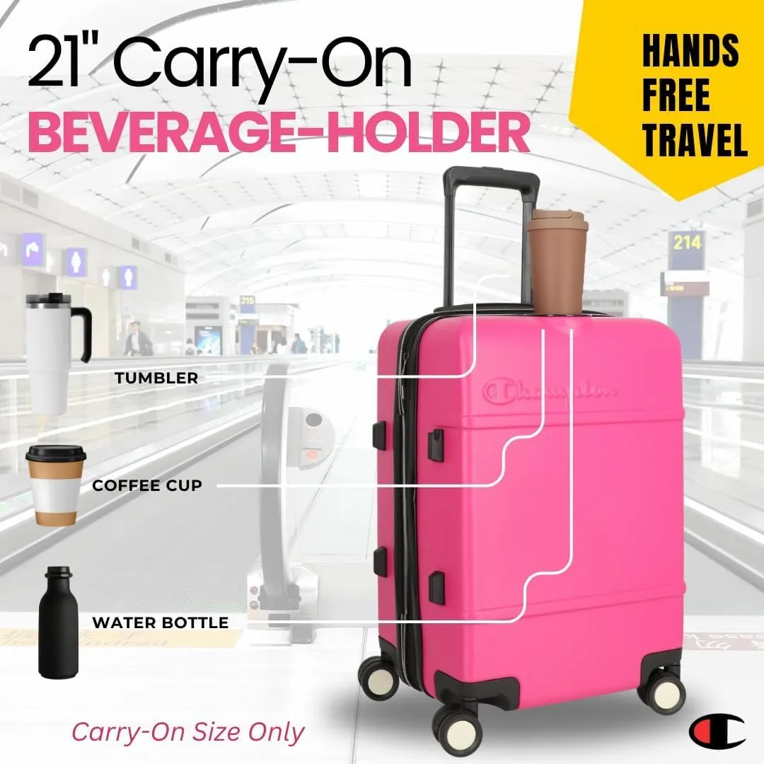 Champion 21 Hardshell Suitcase with Cup Holder & 8 Spinner Wheels - Expandable Carry-On & Checked Luggage - Durable ABS Material - Travel Bags for Men & Women - Airline Approved - Very Berry