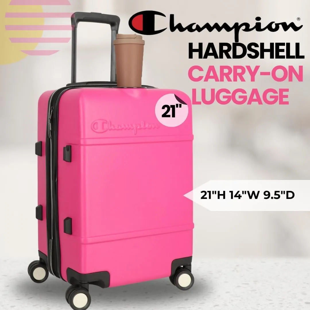 Champion 21 Hardshell Suitcase with Cup Holder & 8 Spinner Wheels - Expandable Carry-On & Checked Luggage - Durable ABS Material - Travel Bags for Men & Women - Airline Approved - Very Berry
