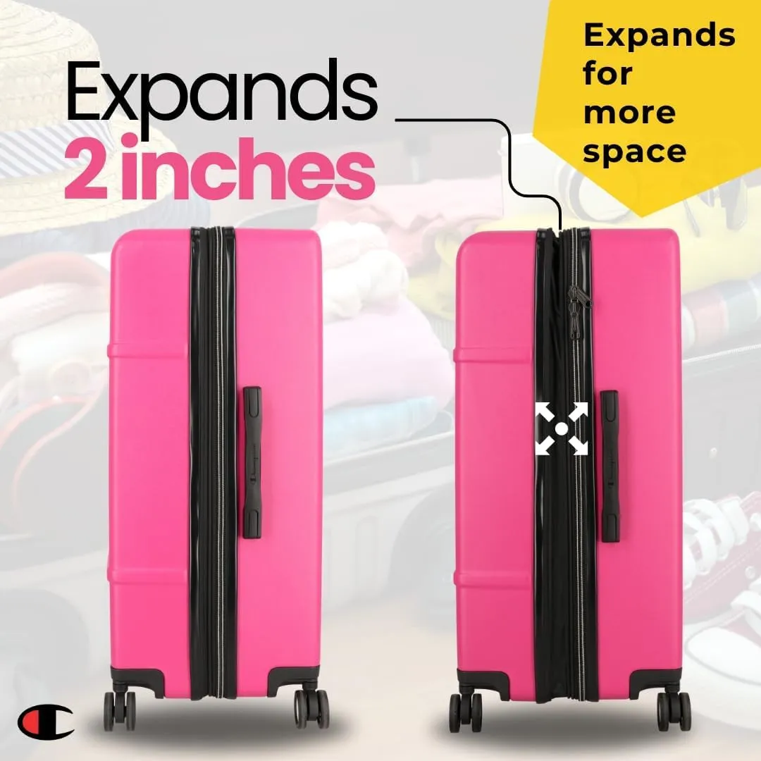 Champion 21 Hardshell Suitcase with Cup Holder & 8 Spinner Wheels - Expandable Carry-On & Checked Luggage - Durable ABS Material - Travel Bags for Men & Women - Airline Approved - Very Berry