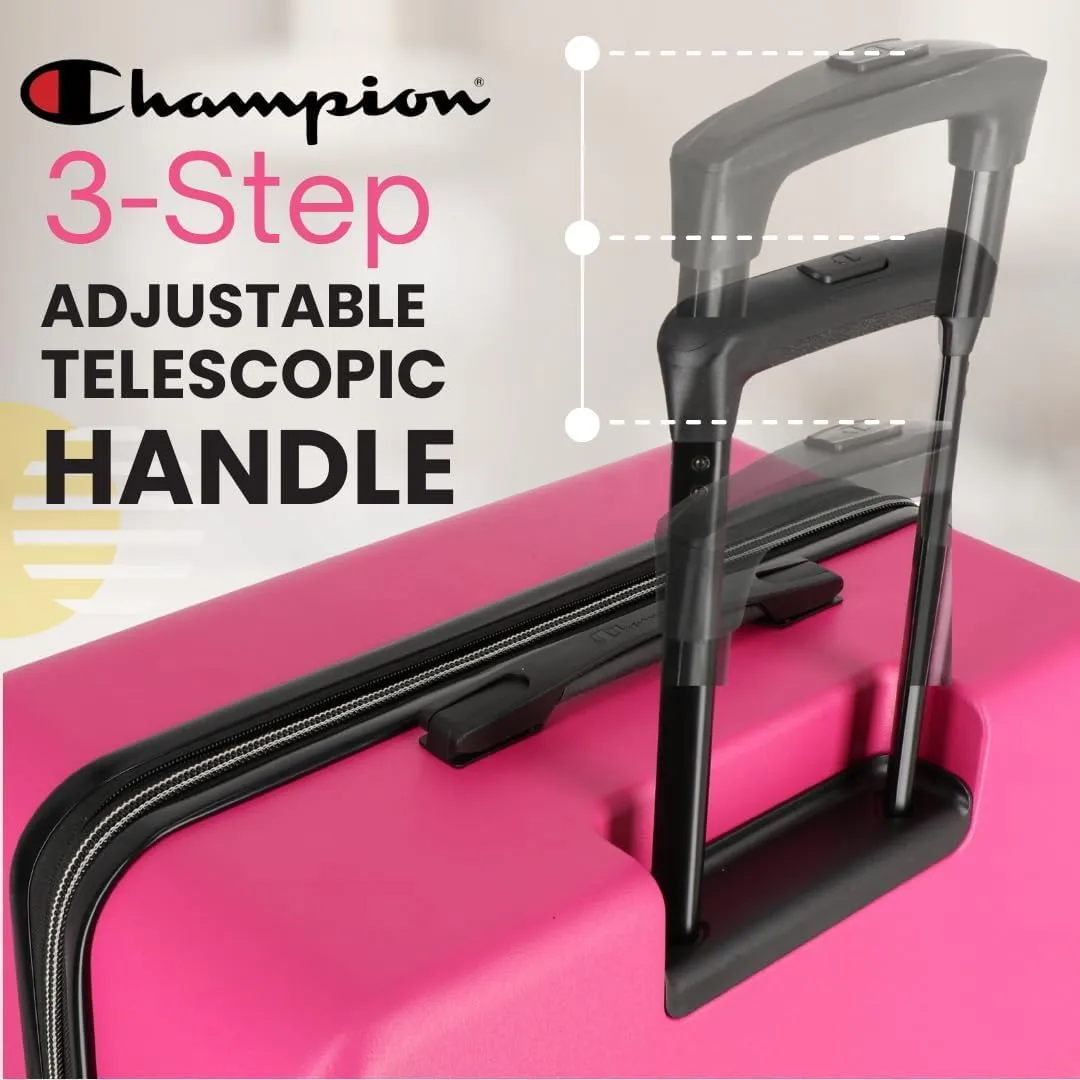Champion 21 Hardshell Suitcase with Cup Holder & 8 Spinner Wheels - Expandable Carry-On & Checked Luggage - Durable ABS Material - Travel Bags for Men & Women - Airline Approved - Very Berry