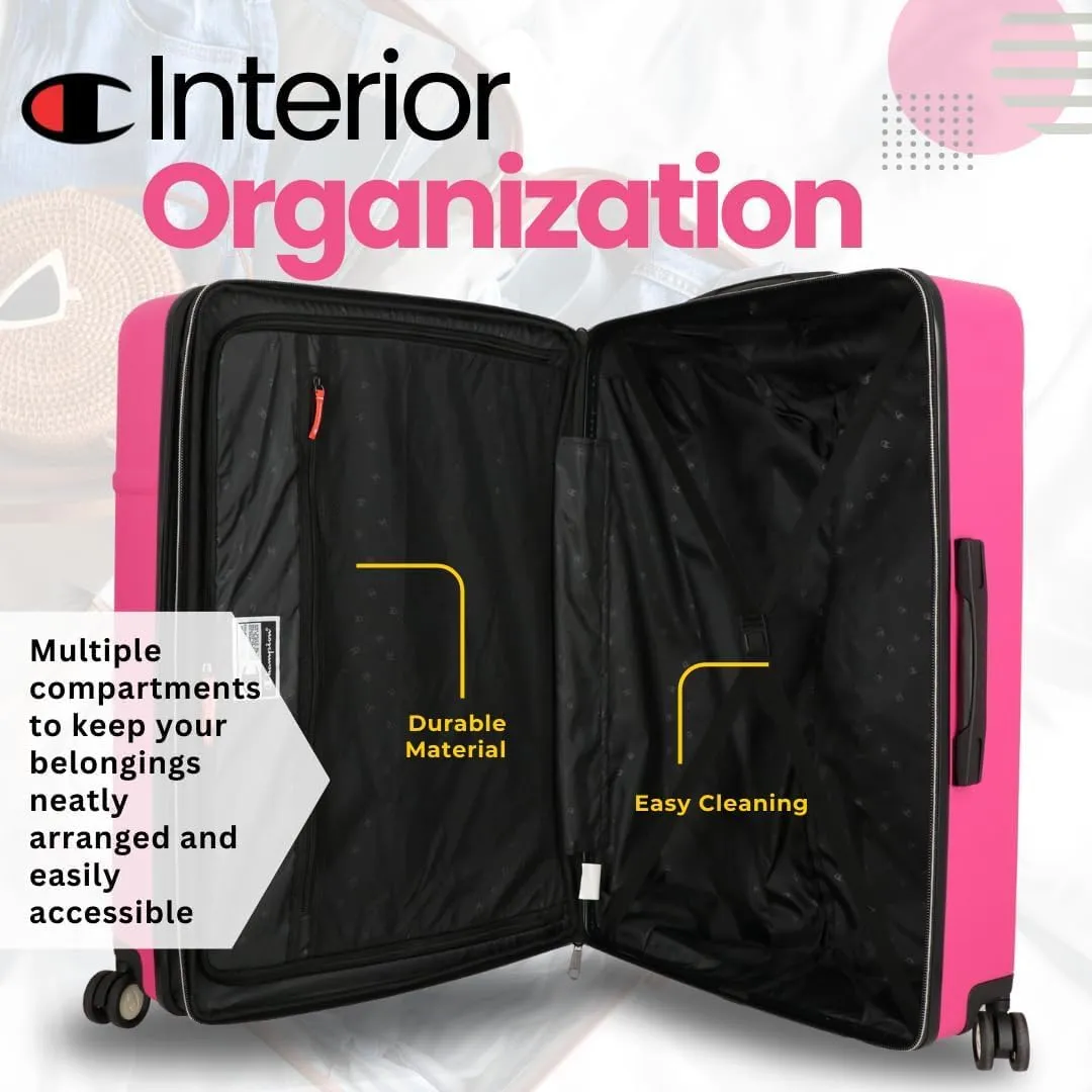 Champion 21 Hardshell Suitcase with Cup Holder & 8 Spinner Wheels - Expandable Carry-On & Checked Luggage - Durable ABS Material - Travel Bags for Men & Women - Airline Approved - Very Berry